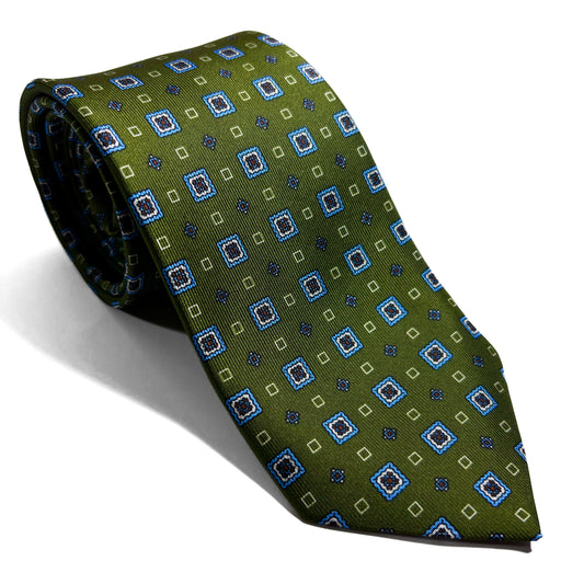 Olive Green Geometric Silk Tie