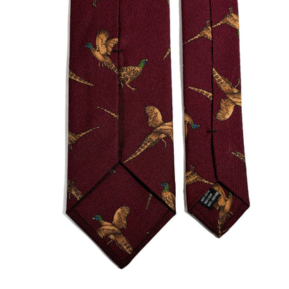 Burgundy Pheasant Print Italian Madder Silk Tie