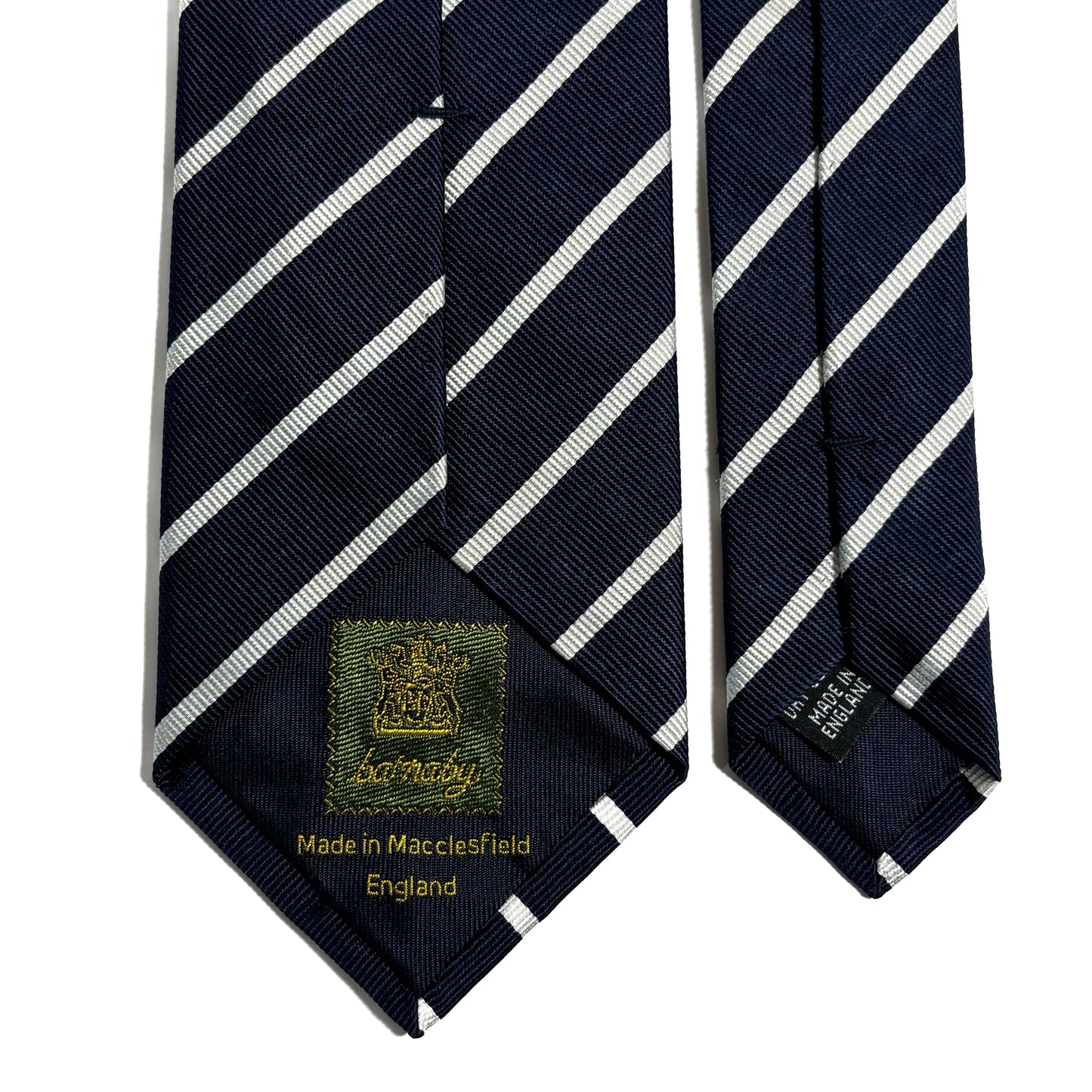 Navy Blue & White Striped Silk Repp Tie