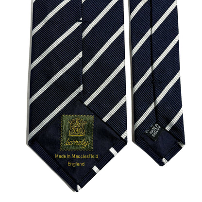 Navy Blue & White Striped Silk Repp Tie