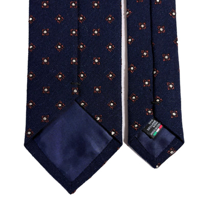 Navy Blue Floral Wool/Silk Jacquard Tie