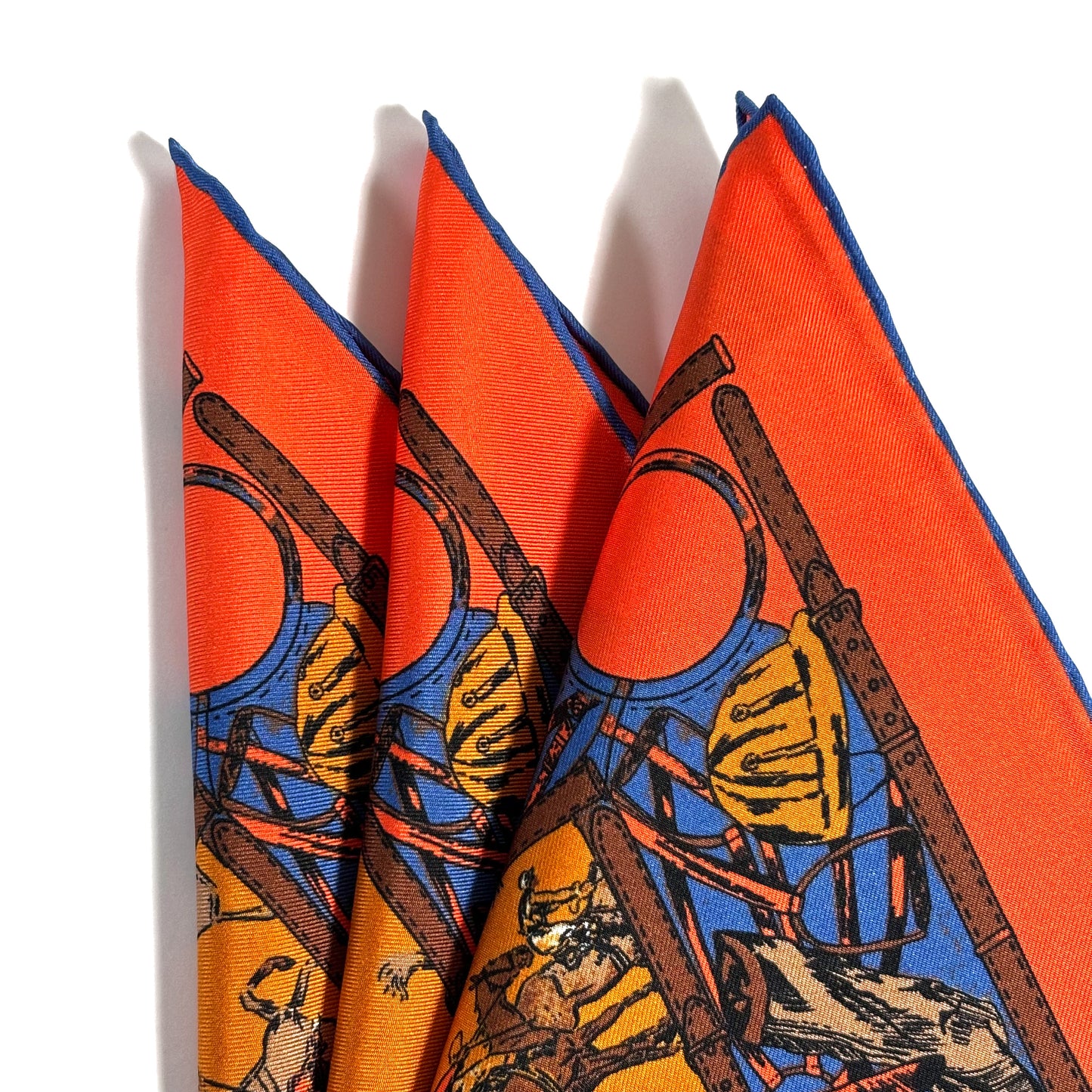 Orange Polo Motif Ancient Madder Silk Pocket Square