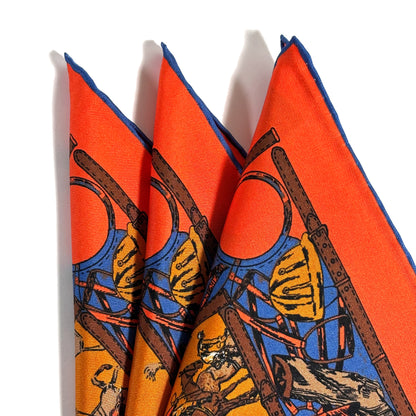 Orange Polo Motif Ancient Madder Silk Pocket Square