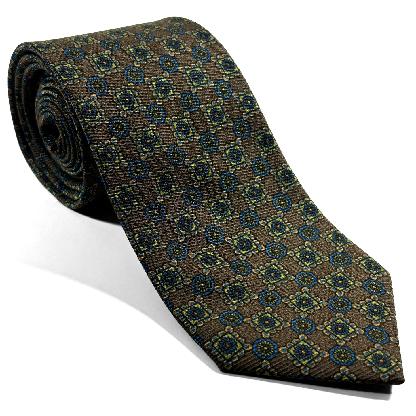 Olive Green Floral Italian Madder Silk Tie
