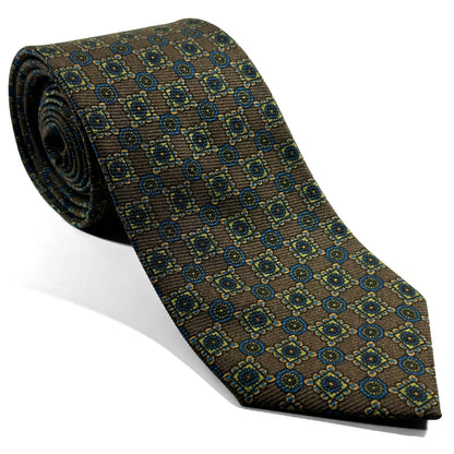 Olive Green Floral Italian Madder Silk Tie