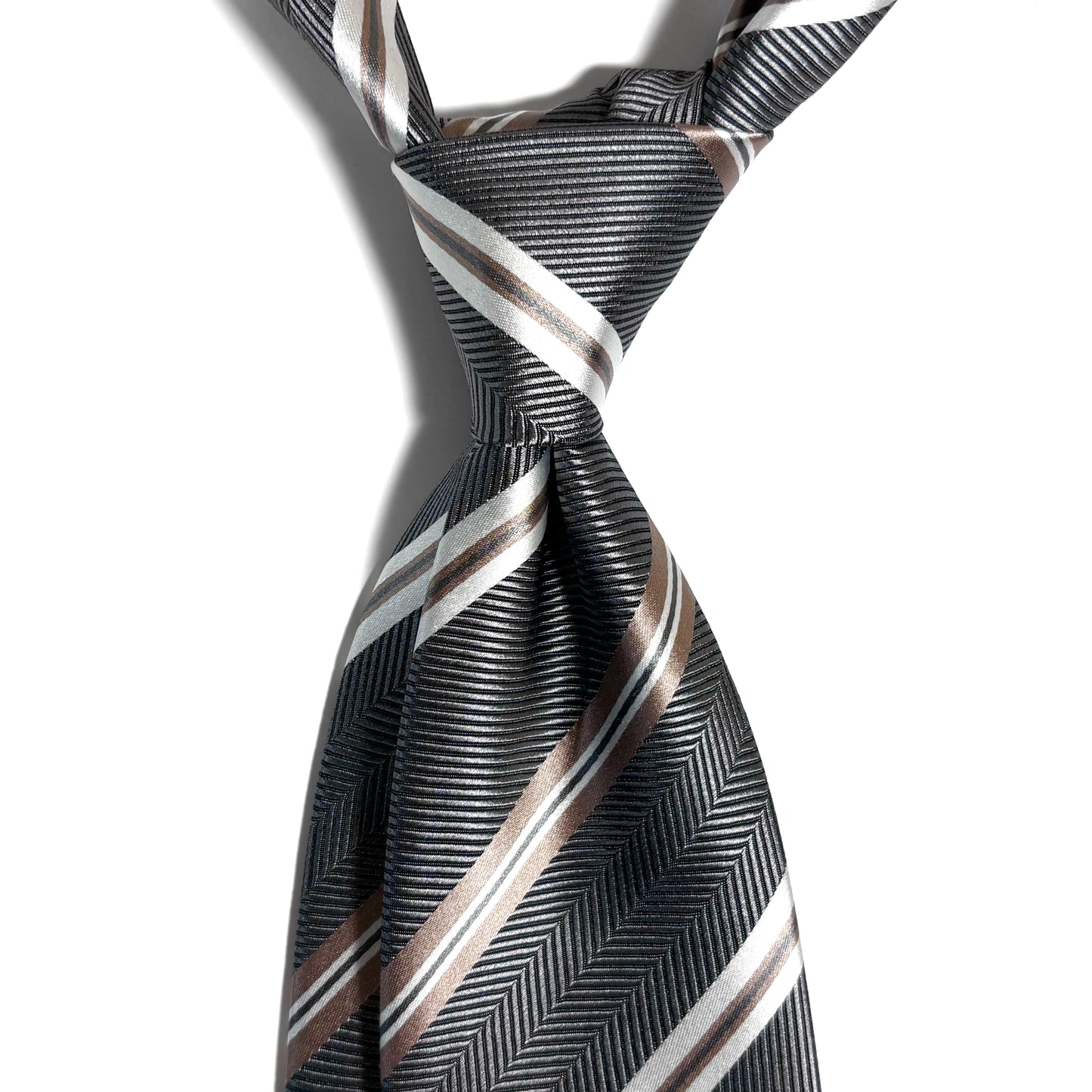 Gray & Beige Striped Silk Jacquard Tie