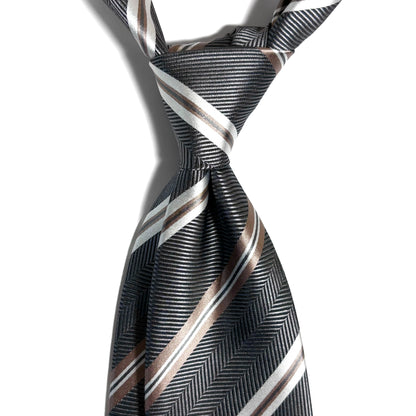 Gray & Beige Striped Silk Jacquard Tie
