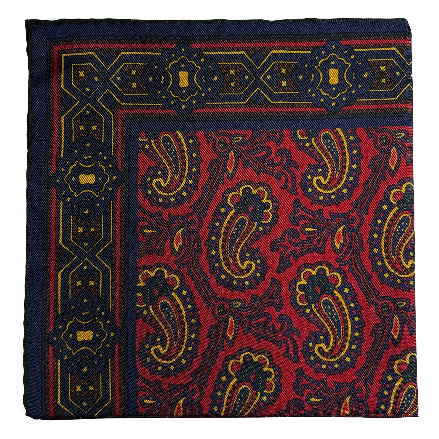 Burgundy & Yellow Paisley Ancient Madder Silk Pocket Square