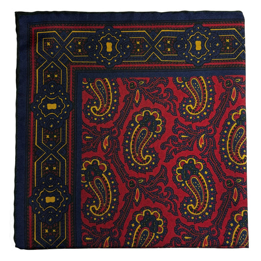 Burgundy & Yellow Paisley Ancient Madder Silk Pocket Square
