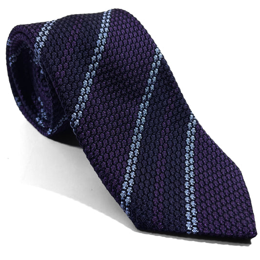 Purple & Navy Blue Striped Silk Grenadine Tie (Garza Grossa)