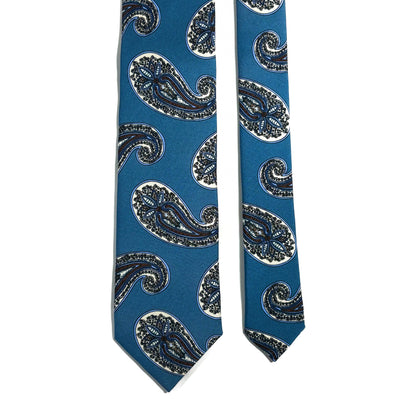Light Blue Paisley Printed 36oz Silk Twill Tie