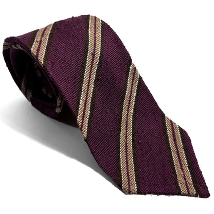 Wine Red Stripe Untipped Silk Shantung Tie