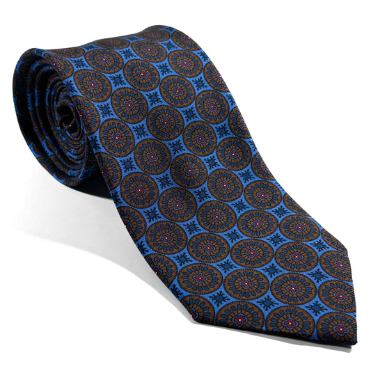 Light Blue & Brown Geometric Ancient Madder Silk Tie