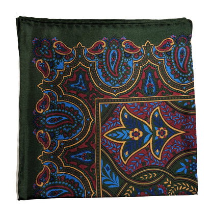 Forest Green Floral Paisley Silk Pocket Square