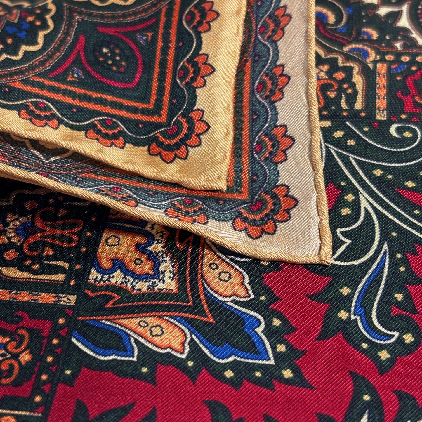 Red & Cream Floral Motif Ancient Madder Silk Pocket Square