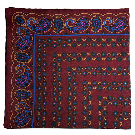 Burgundy Small Paisley Ancient Madder Silk Pocket Square