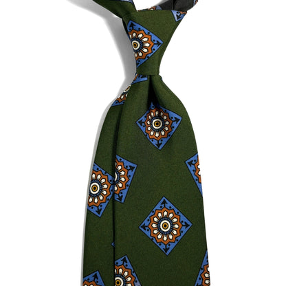 Green Large Square Printed 36oz Silk Twill Tie