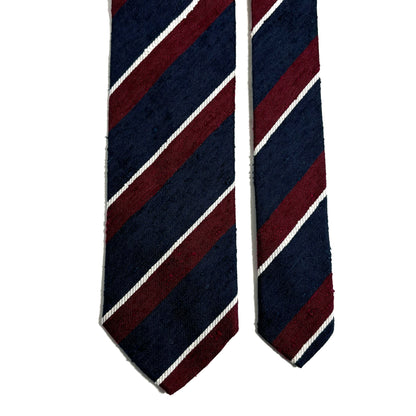 Navy Blue & Burgundy Striped Silk Shantung Tie