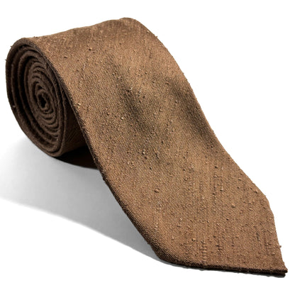 Untipped Honey Brown Green Silk Shantung Tie