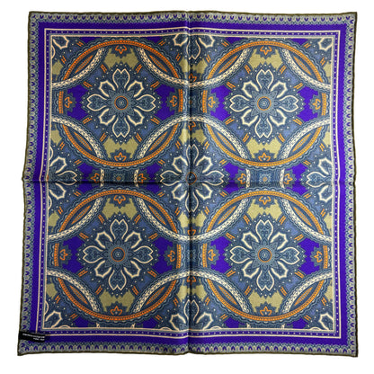 Olive Green & Royal Purple Large Medallion Silk Pocket Square