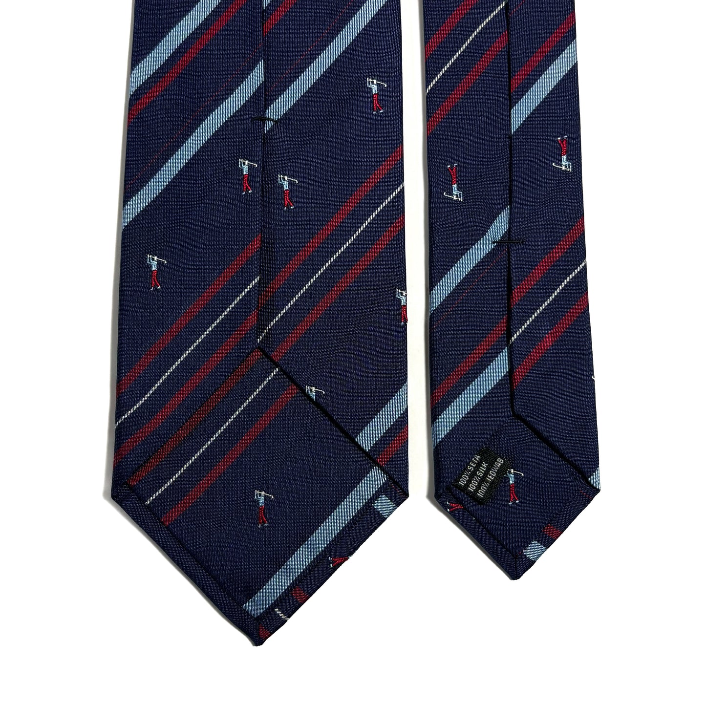 Navy Blue & Red Striped Golf Motif Silk Jacquard Tie