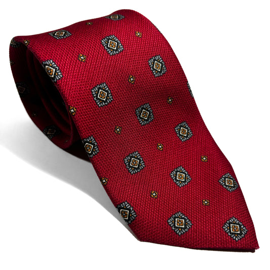 Red Foulard Printed Silk Grenadine Tie