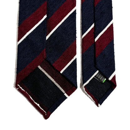 Untipped Navy Blue / Red Striped Silk Shantung Tie