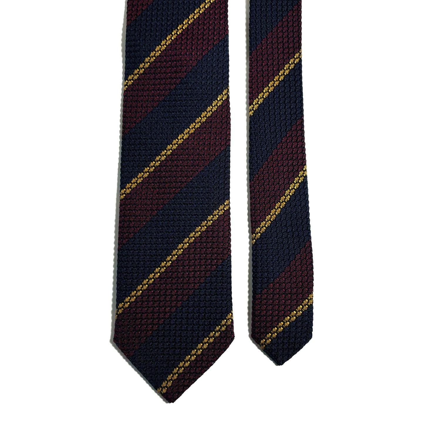 Navy Blue & Burgundy Striped Silk Grenadine Tie (Garza Grossa)