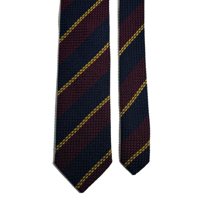 Navy Blue & Burgundy Striped Silk Grenadine Tie (Garza Grossa)
