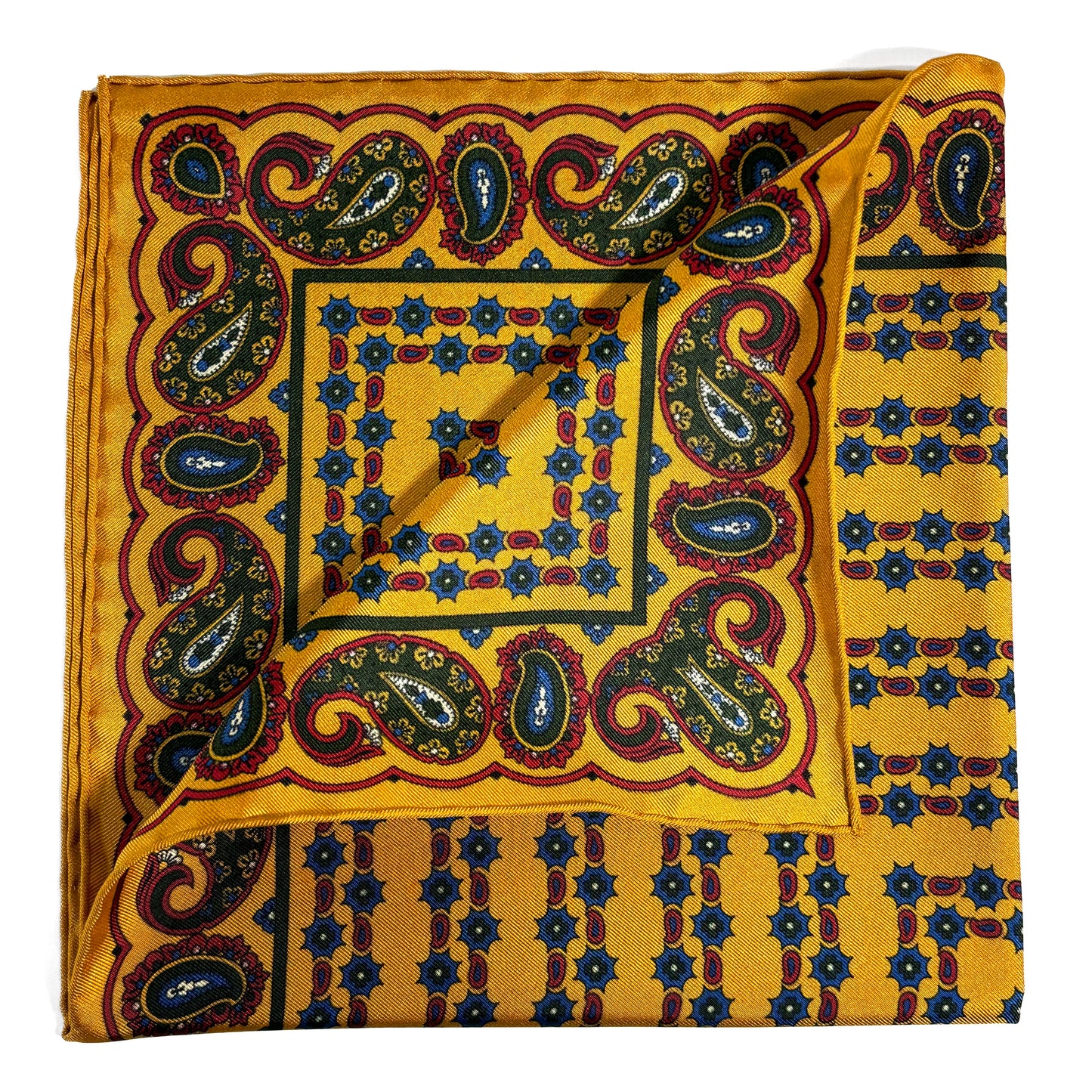 Mustard Yellow Small Paisley Ancient Madder Silk Pocket Square