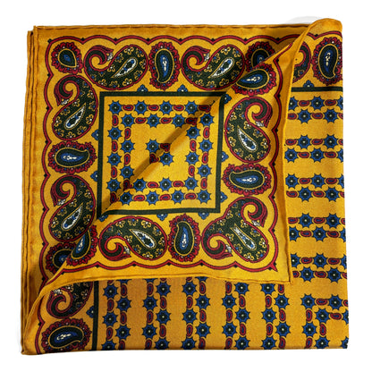 Mustard Yellow Small Paisley Ancient Madder Silk Pocket Square