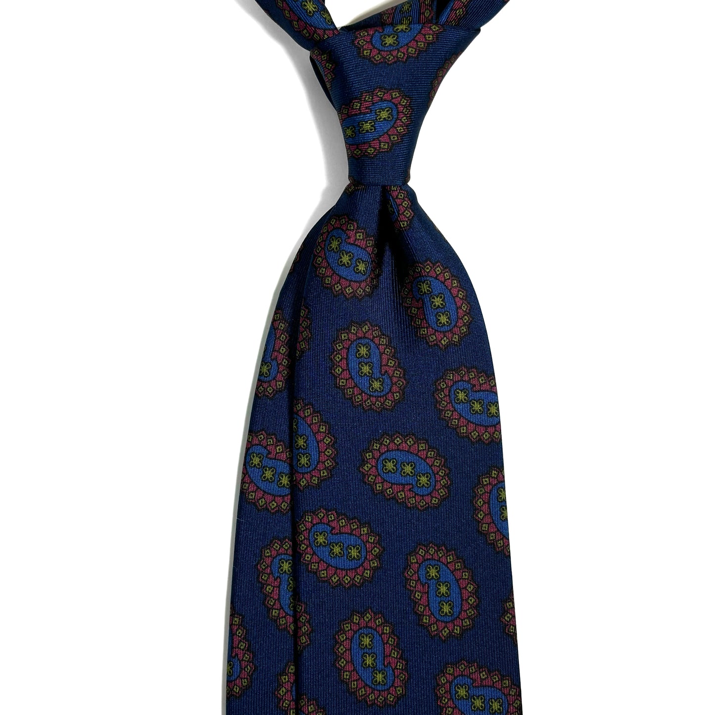 Navy Blue Paisley Printed 36oz Silk Twill Tie