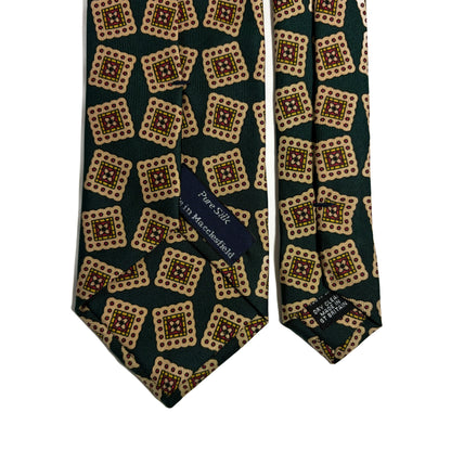 Hand-Printed Bottle Green Block Geometric Silk Tie