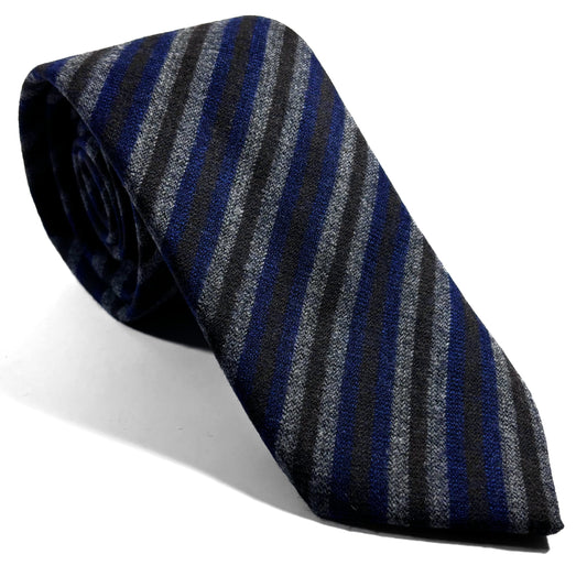 Navy Blue & Brown Striped Wool Challis Tie