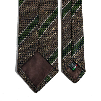 Brown & Green Striped Tussah Jaspe Silk Grenadine Tie (Garza Grossa)