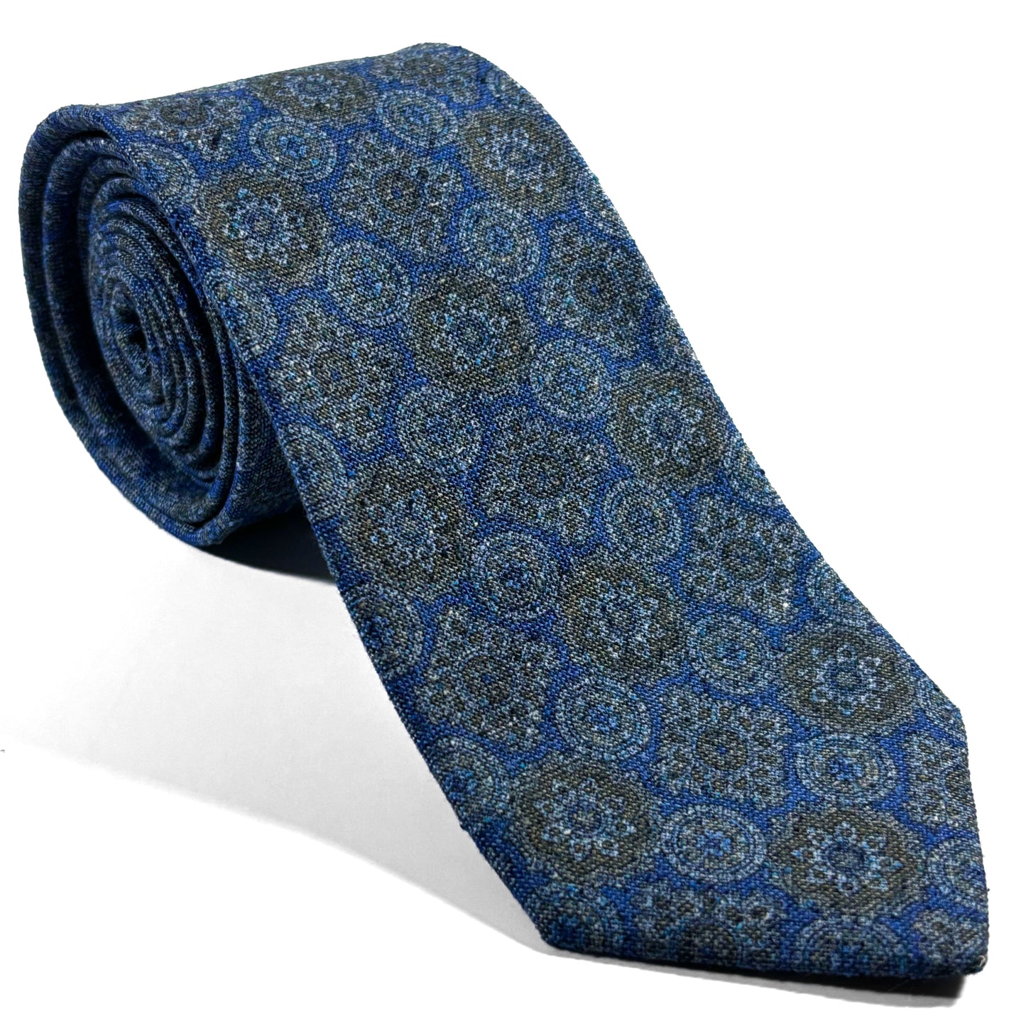Light Blue Geometric Silk/Cotton Bourette Tie