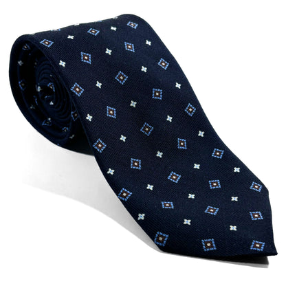 Navy Blue Small Geometric Wool Challis Tie