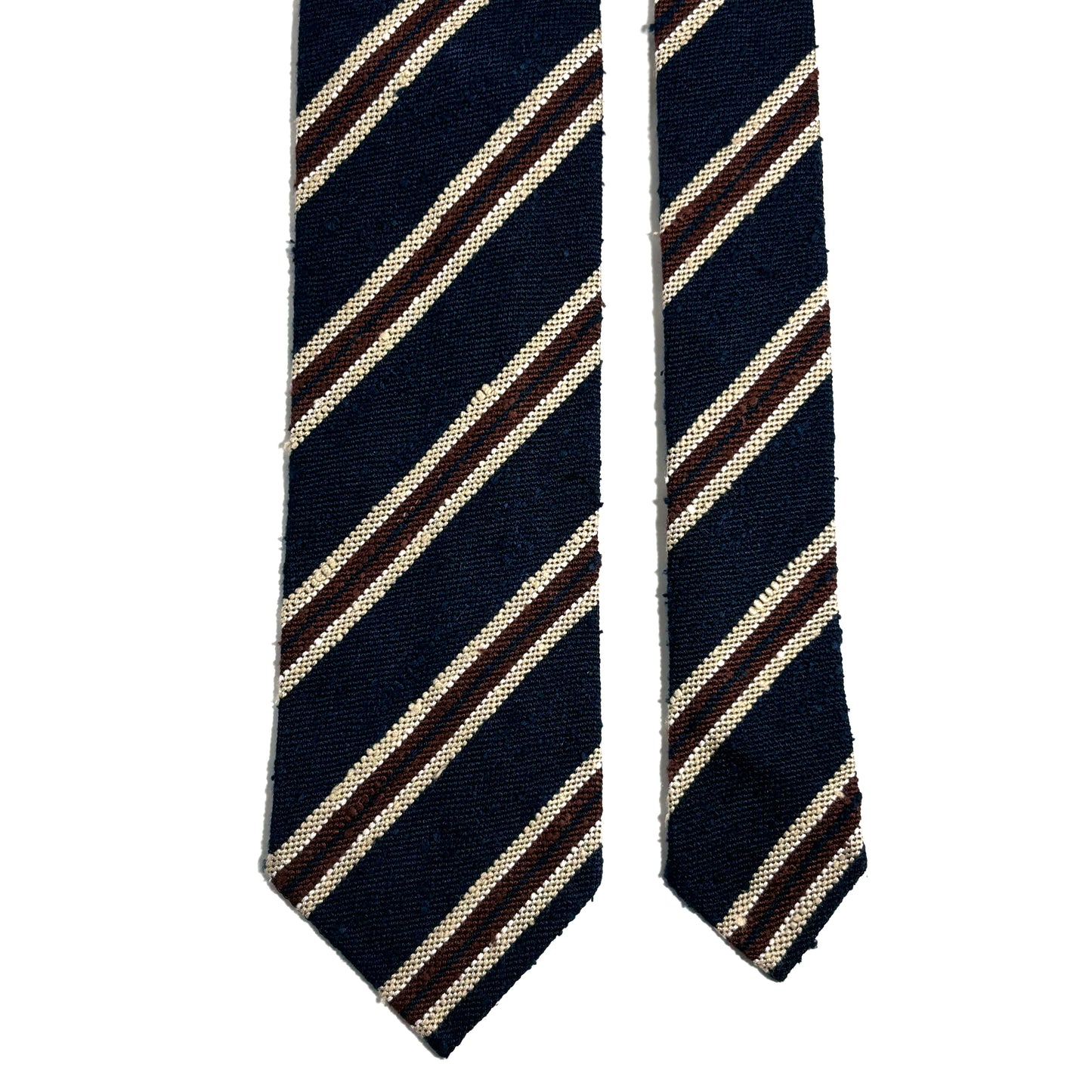 Luxury Navy Blue Stripe Untipped Silk Shantung Tie