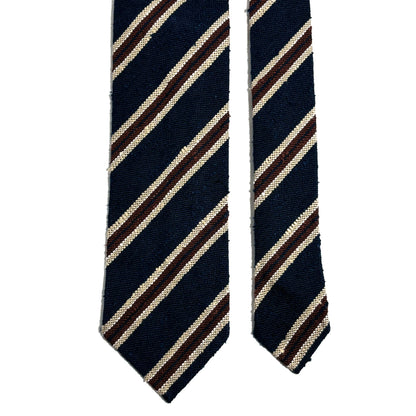Luxury Navy Blue Stripe Untipped Silk Shantung Tie