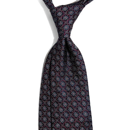 Navy Blue & Burgundy Geometric Silk Jacquard Tie