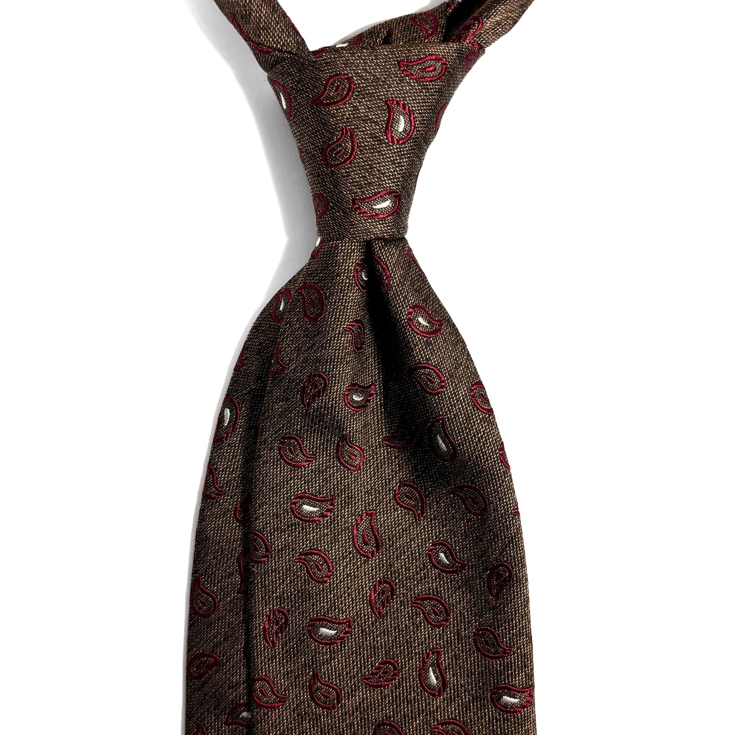 Brown & Burgundy Paisley Silk Jacquard Tie
