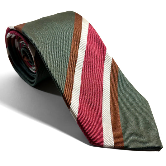 Green & Red Striped Silk Repp Tie