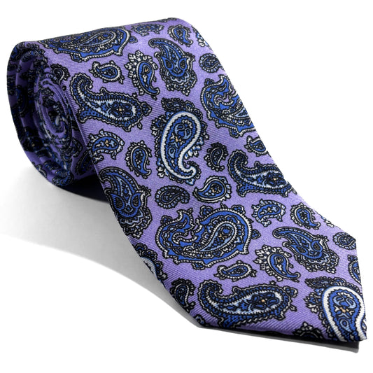 Lilac Purple Paisley Printed Silk Twill Tie
