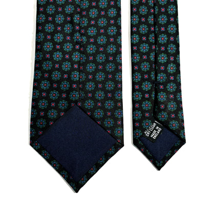 Hand-Printed Dark Brown Geometric Silk Tie
