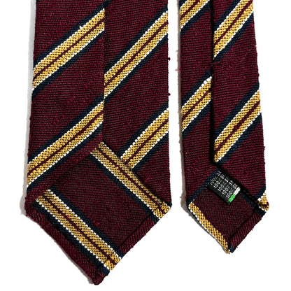 Untipped Burgundy & Gold Striped Silk Shantung Tie