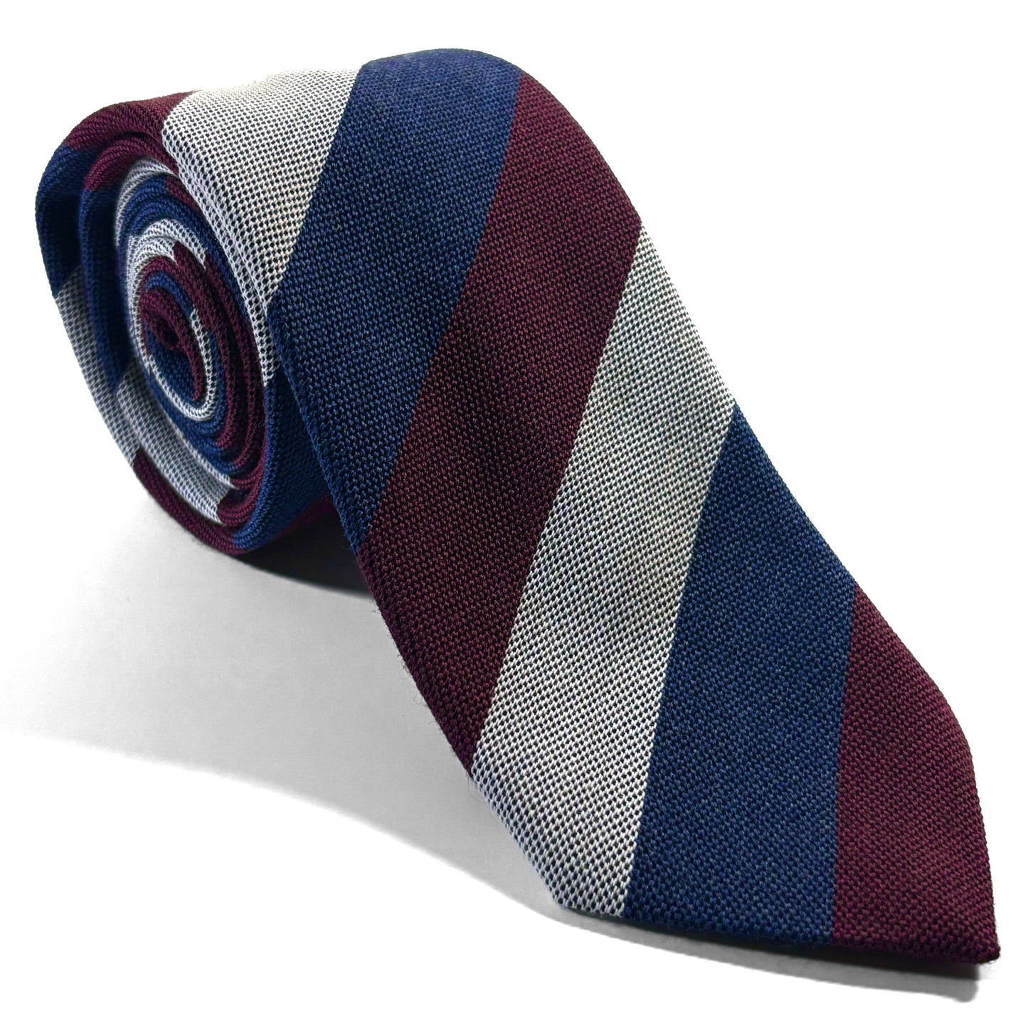 Burgundy & Navy Blue Striped Wool/Silk Tie