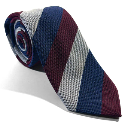 Burgundy & Navy Blue Striped Wool/Silk Tie