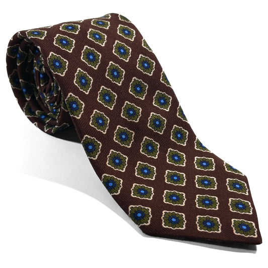 Cocoa Brown Geometric Wool Challis Tie