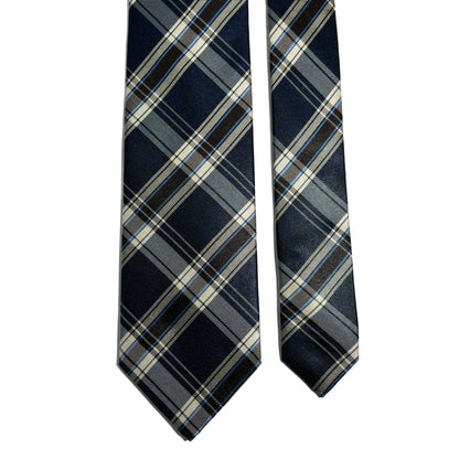 Navy Blue Plaid Silk Jacquard Tie