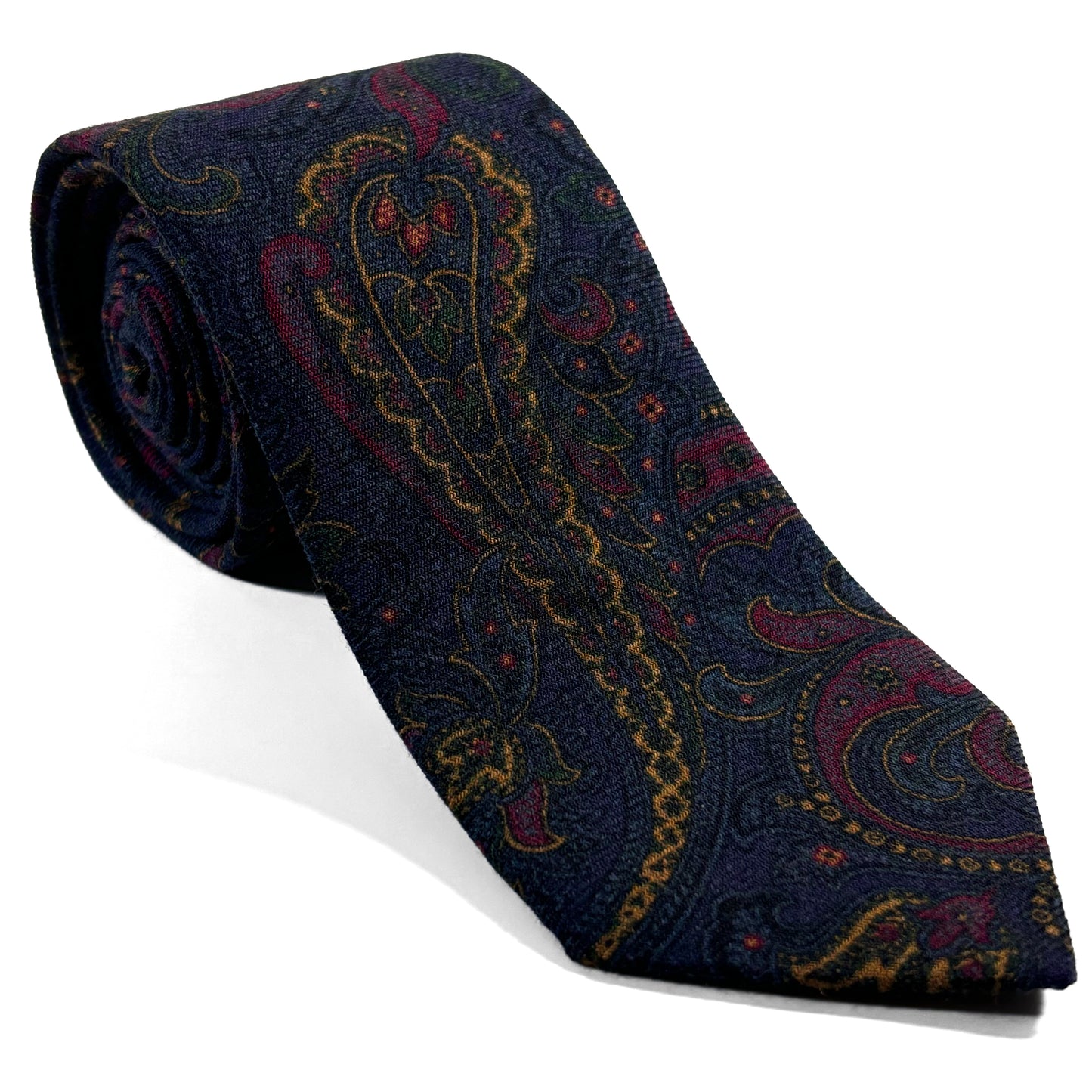 Navy Blue Paisley Wool/Silk Tie